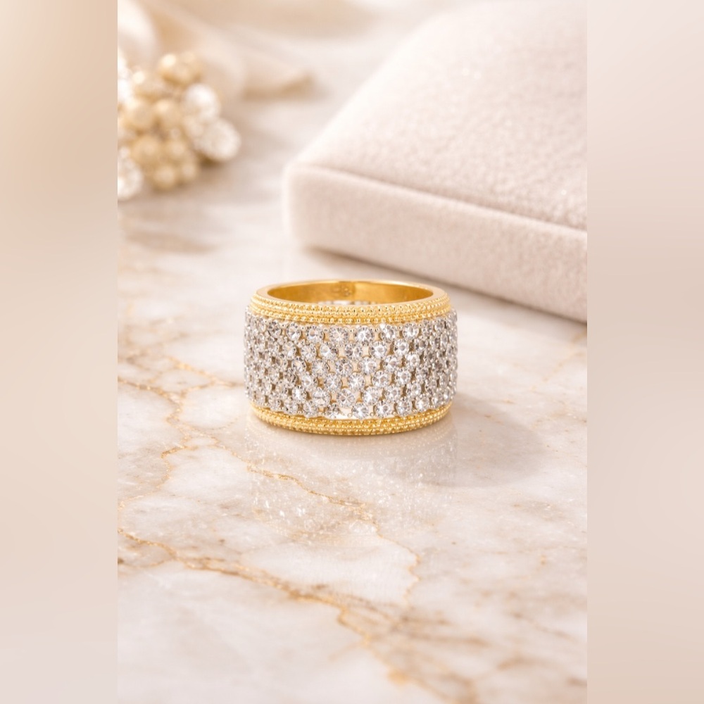 Freida ROTHMAN Crystal Pave Wide Cigar Band Ring sz 8 NWOT